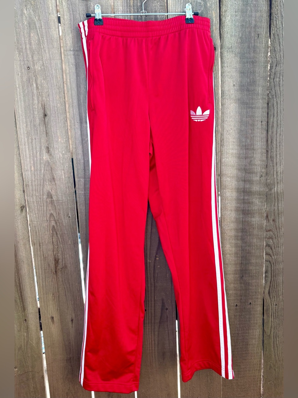 adidas Red Track Pants with White Stripes
